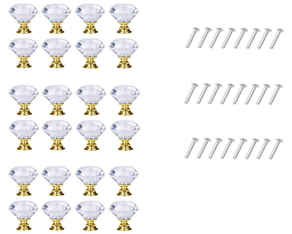 Diamantformede knotter i glass Transparent / Gull 8 stk 24 Pack