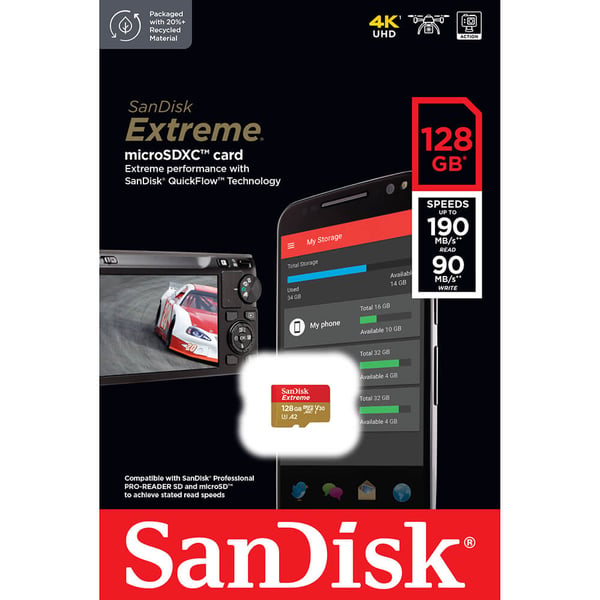MicroSDXC Extreme 128GB 190MB/s A2 C10 V30 UHS-I U3