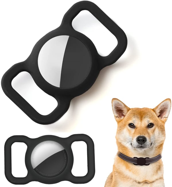 Apple AirTag deksel til hundekjede i sort silikon 2-pack