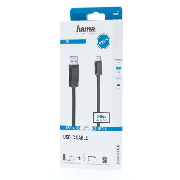 Kabel USB-C - USB-A USB 3.2 5 Gbit/s 0.75m Svart