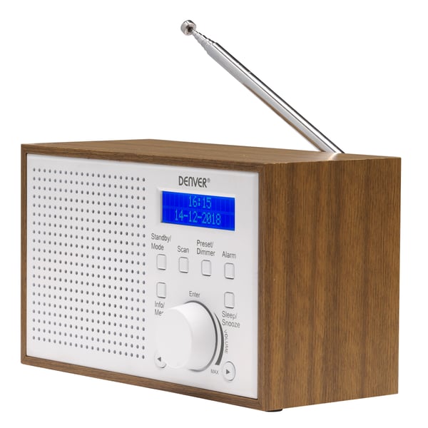 Radio FM DAB+ Klokkealarm DAB-46W Tre/Hvit