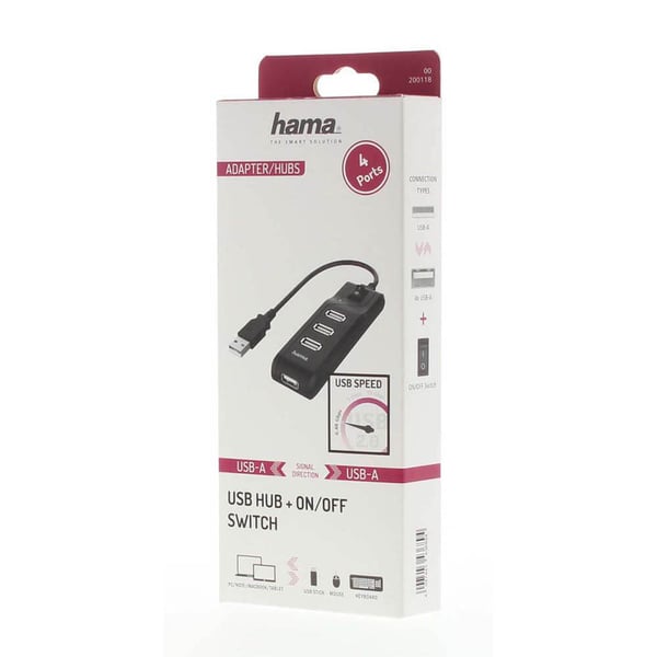 Hub USB-A 2.0 Switch 4x Ports 480 Mbit/s Svart