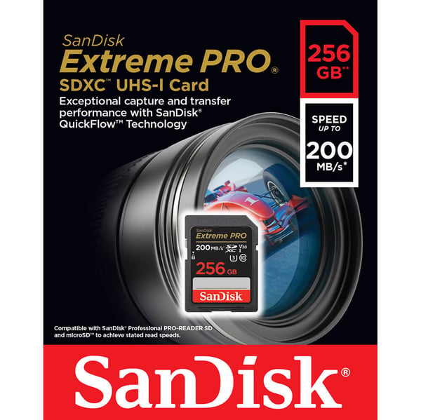 SDXC Extreme Pro 256GB 200MB/s UHS-I C10 V30 U3