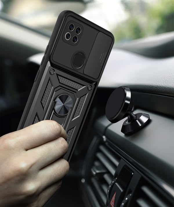 Magnetisk pansret støttedeksel til mobil med ring Black Redmi 9C/POCO C3/10A