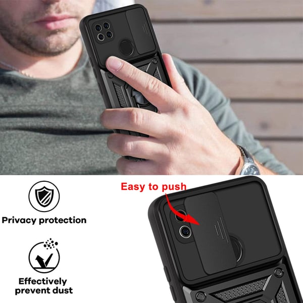 Magnetisk pansret støttedeksel til mobil med ring Black Redmi 9C/POCO C3/10A
