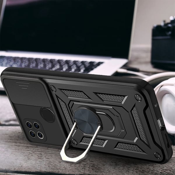 Magnetisk pansret støttedeksel til mobil med ring Black Redmi 9C/POCO C3/10A