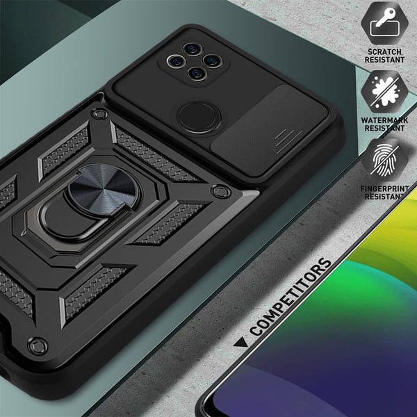 Magnetisk pansret støttedeksel til mobil med ring Black Redmi 9C/POCO C3/10A