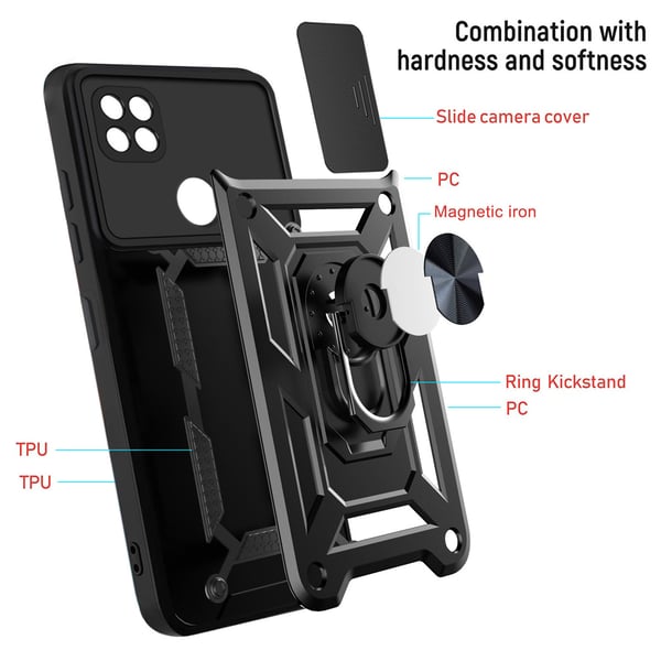 Magnetisk pansret støttedeksel til mobil med ring Black Redmi 9C/POCO C3/10A