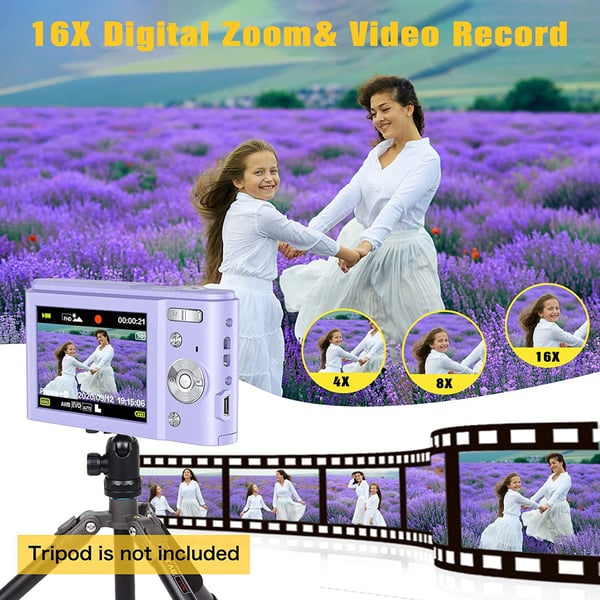 Digitalkamera 1080P, 48 megapiksler, 16x zoom Purple