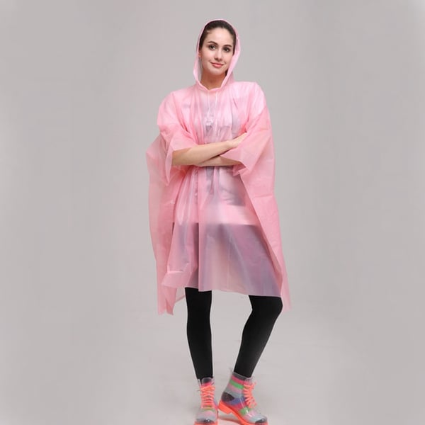 Engangs regnponcho med hette - ermeløs og vanntett beskyttelse for regnværsdager Pink 100 cm