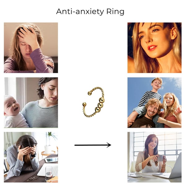 Justerbar anti-stress ring med drejelige perler Gold