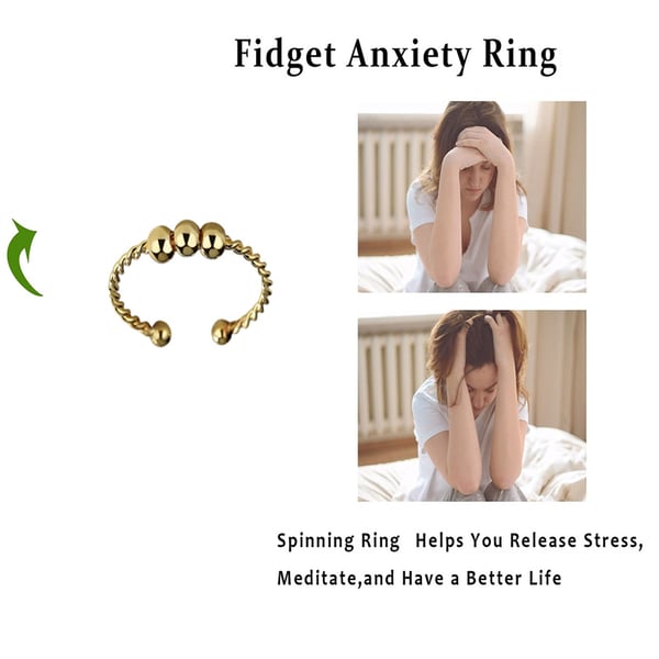 Justerbar anti-stress ring med drejelige perler Gold