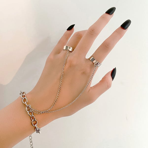 Elegant fingerringarmbånd med to ringer - Trendy og stilige smykker for kvinner Silver