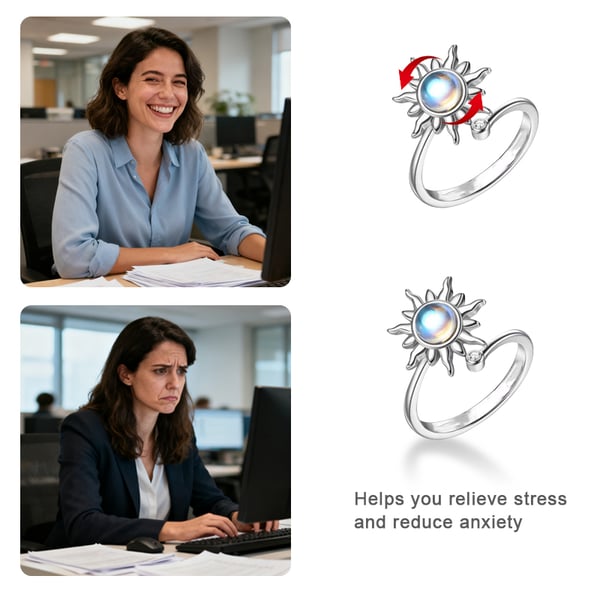 Justerbar anti-stress ring med drejelig blomst Silver