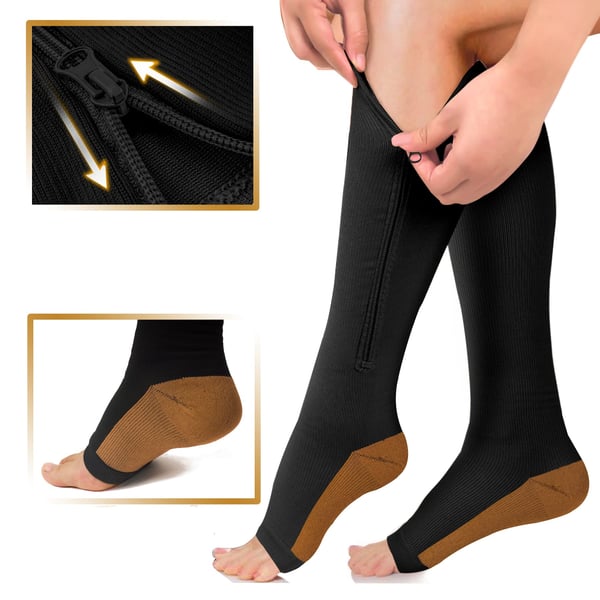 Kompressiosukat vetoketjulla 1 pari Black L/XL