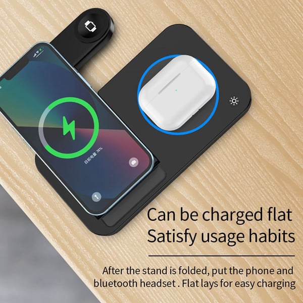 Trådløs lader for telefon, Airpods, Apple Watch, sammenleggbar Black
