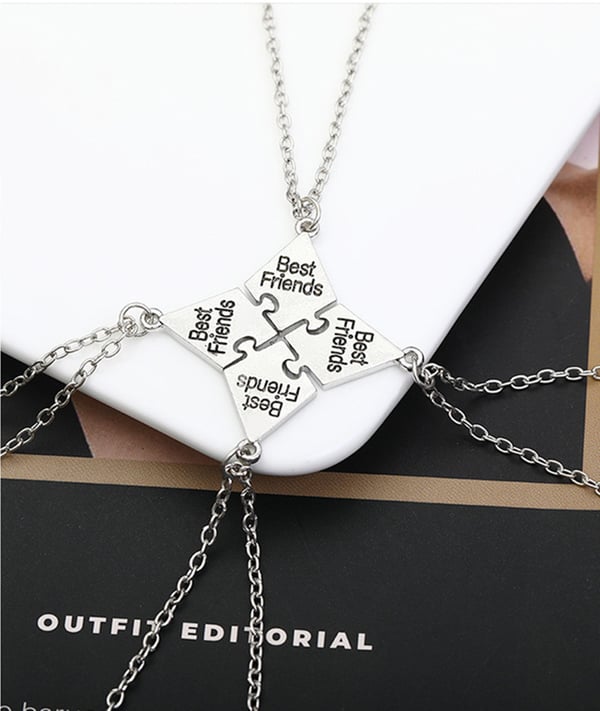 Best Friend Friendship Puzzle Halskjeder 4-Pack Silver