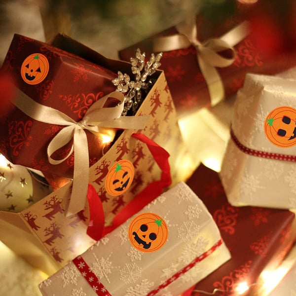 Halloween-klistremerker med gresskar 1 rull/500 stk Orange