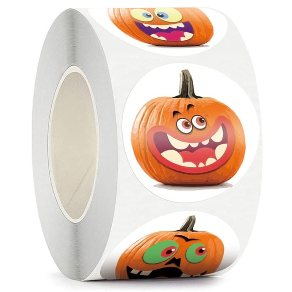 Halloween-klistremerker med gresskar 1 rull/500 stk Orange