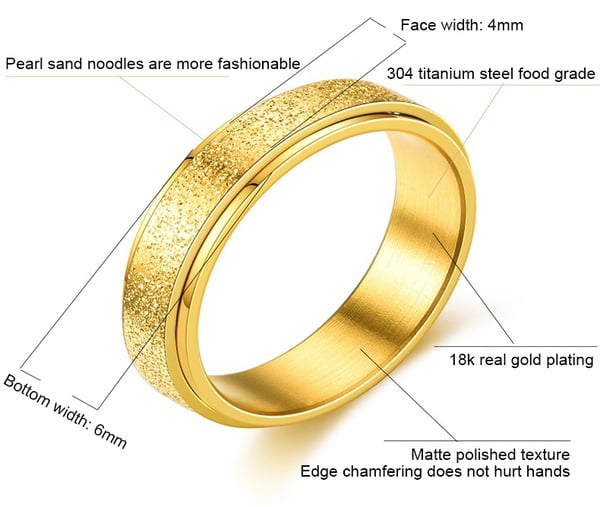 Glatt antistressring i rustfritt stål Gold