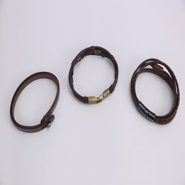 Skinnarmbåndsett med 3 stk DarkBrown
