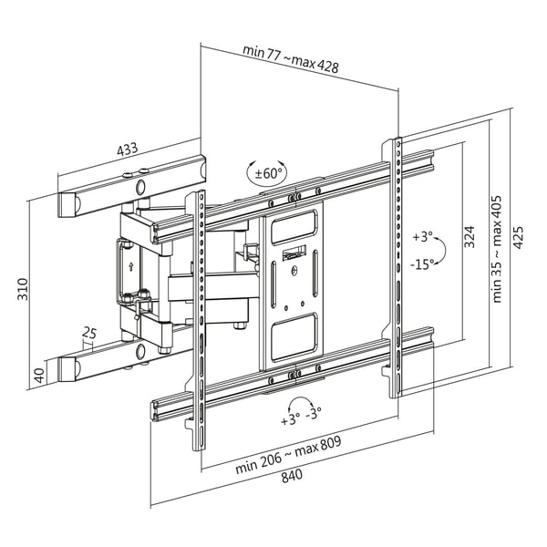 Veggmontert TV 43-90" Tilt/vinkelstang