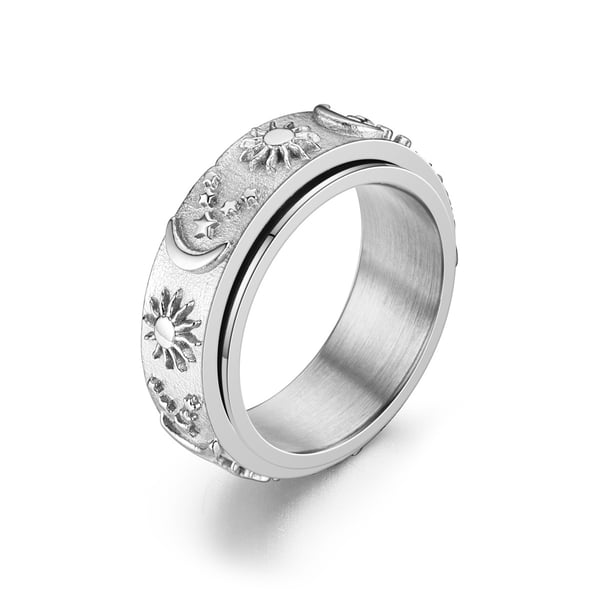 Moon and Star antistressring i rustfritt stål Silver 24 mm
