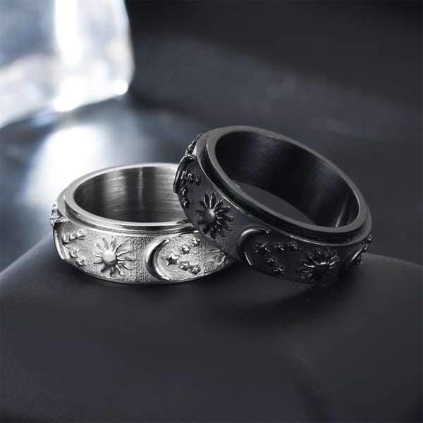 Antistressring laget av rustfritt stål med sol og måne Black 23 mm