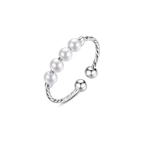 Säädettävä anti-stressirengas pyörivillä helmillä Silver S