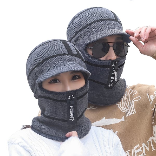 Balaklava - Strikket ansiktsmaske med glidelås og lue Grey