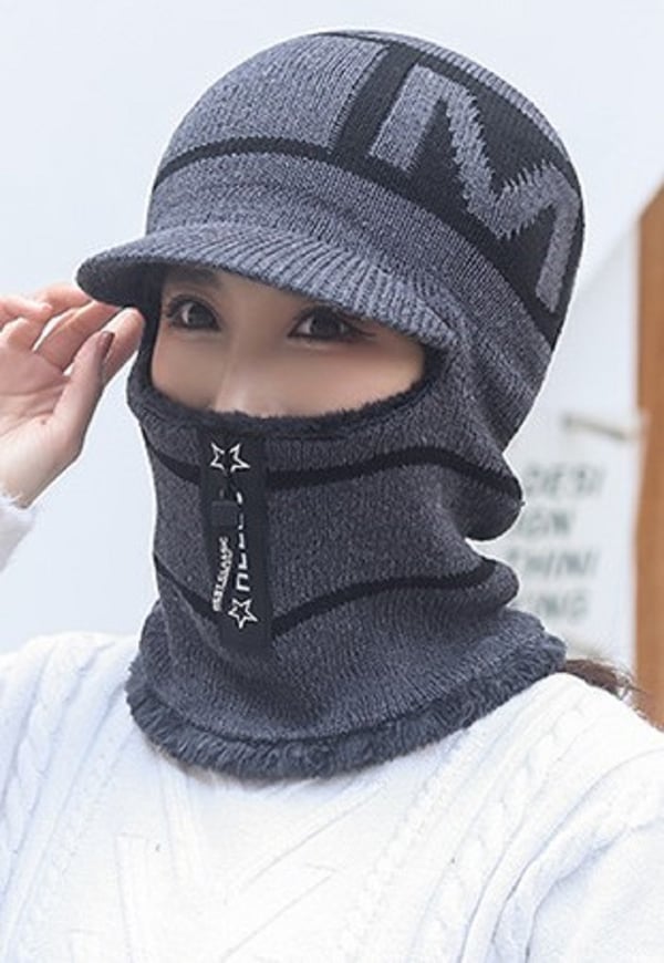 Balaklava - Strikket ansiktsmaske med glidelås og lue Grey