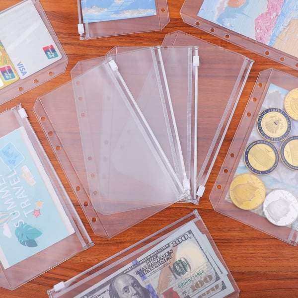 Plastlommer for A6-permer med 6 ringer, 12 stk. Transparent
