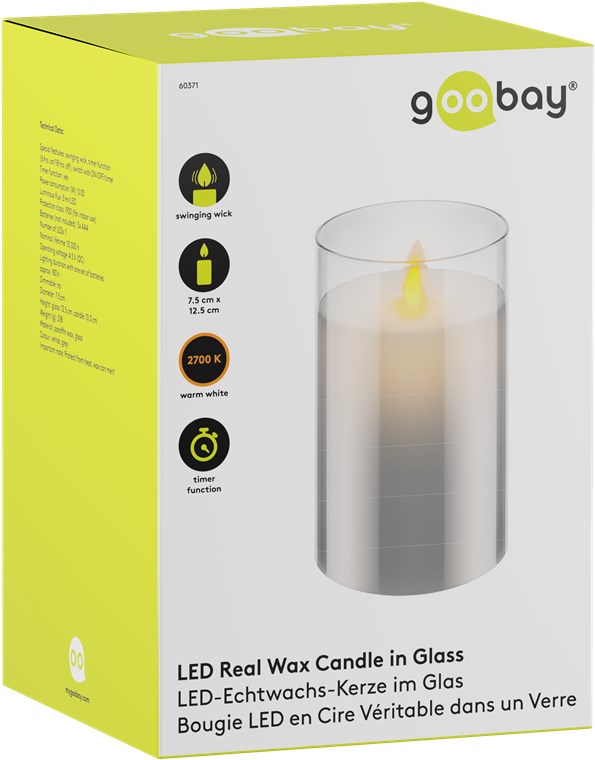 LED ekte vokslys i glass, 7,5 x 12,5 cm