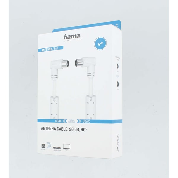 Antennekabel Vinklet 90dB Hvit 5.0m