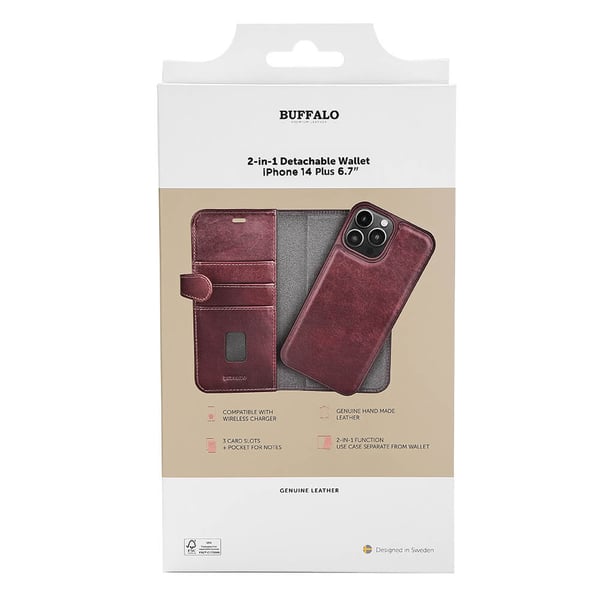 2in1 Wallet Leather 3 card iPhone 14 Plus Brown