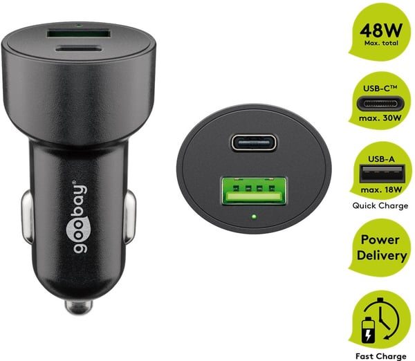 Dobbel USB-billader USB-C™ PD (strømforsyning) (48 W)