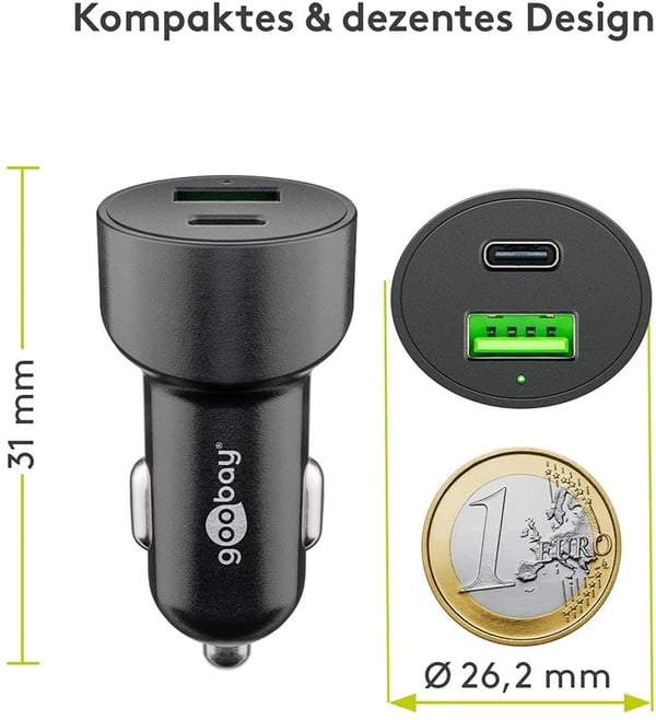 Dobbel USB-billader USB-C™ PD (strømforsyning) (48 W)