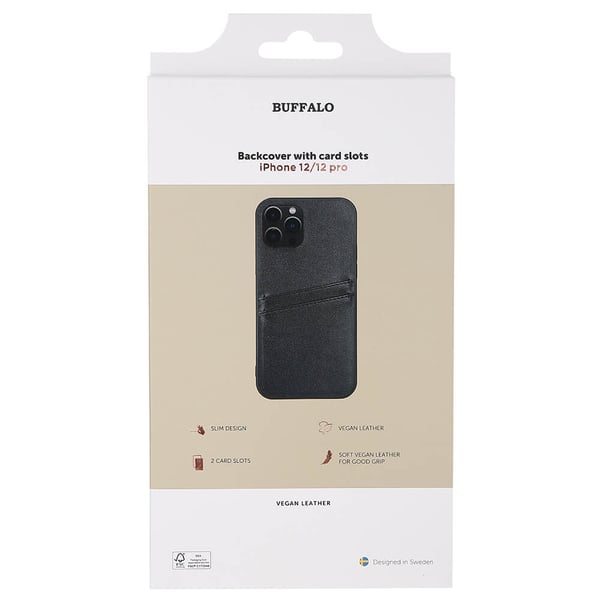 Mobildeksel PU 2 Kort iPhone 12/12 Pro Svart