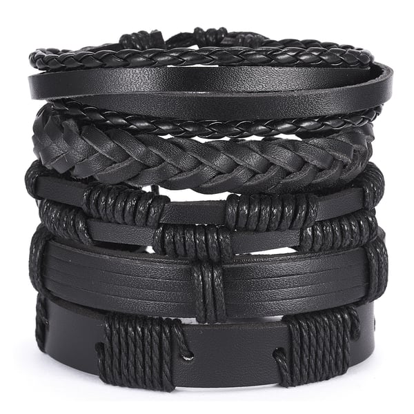 Nahkainen rannekorusetti, 5 kpl Black