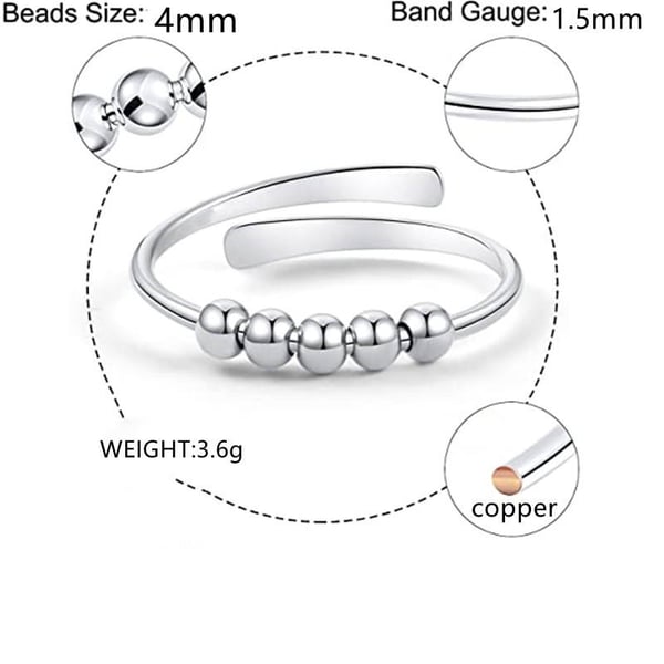 Justerbar antistressring med roterbare perler Silver