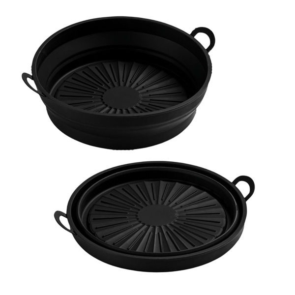 Kokoontaitettava pyöreä silikonikulho Air Fryerille Black 21.6 cm