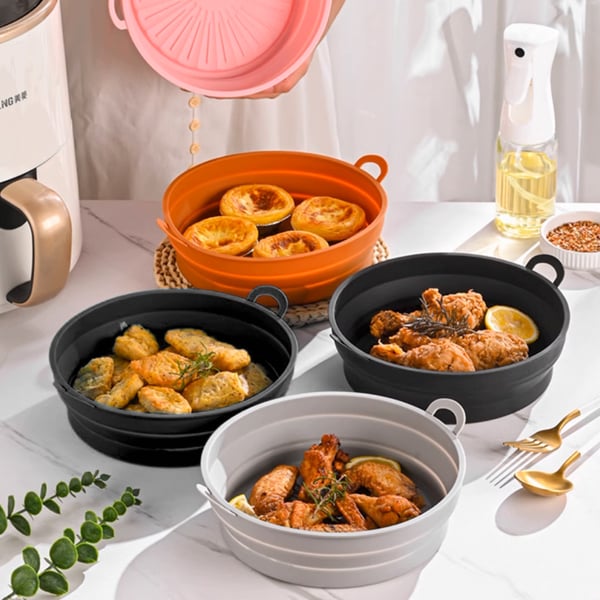 Sammenleggbar rund silikonskål for Air Fryer Black 21.6 cm