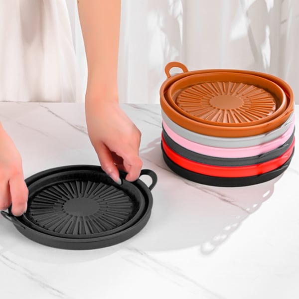 Sammenleggbar rund silikonskål for Air Fryer Black 21.6 cm