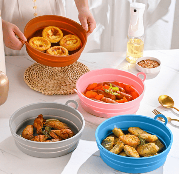 Sammenklappelig rund Air Fryer silikoneform Brown 19 cm