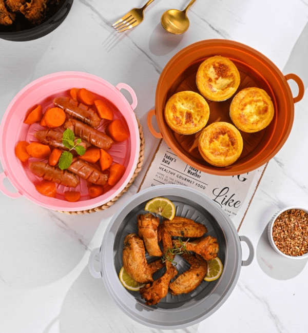 Sammenklappelig rund Air Fryer silikoneform Brown 19 cm