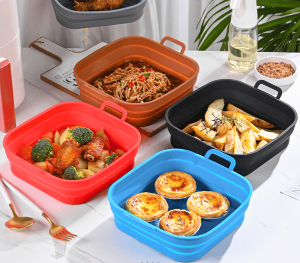Sammenleggbar firkantet Air Fryer-silikonform 17,5 cm Black