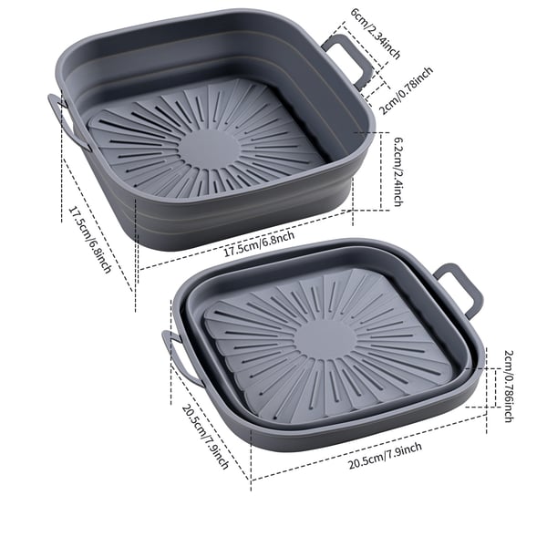 Sammenleggbar firkantet Air Fryer-silikonform 17,5 cm Black