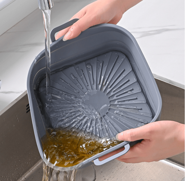 Sammenleggbar firkantet Air Fryer-silikonform 17,5 cm Grey