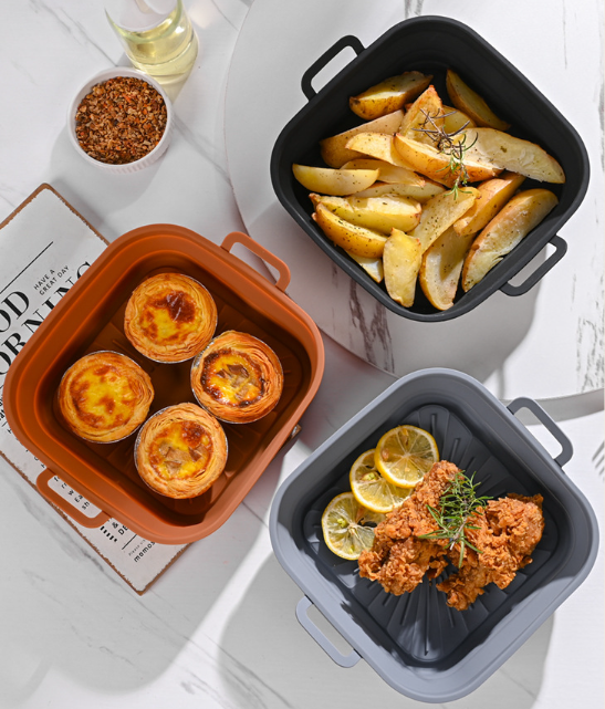 Sammenleggbar firkantet Air Fryer-silikonform 17,5 cm Grey