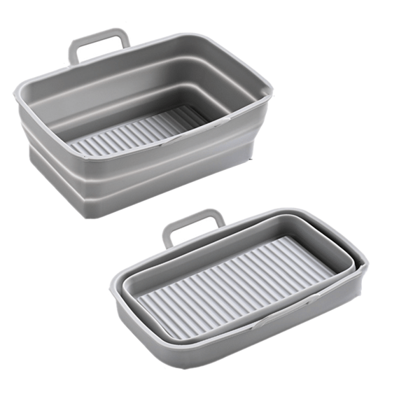 Sammenleggbar firkantet Air Fryer silikonform 19,5x12,7x7 cm Grey